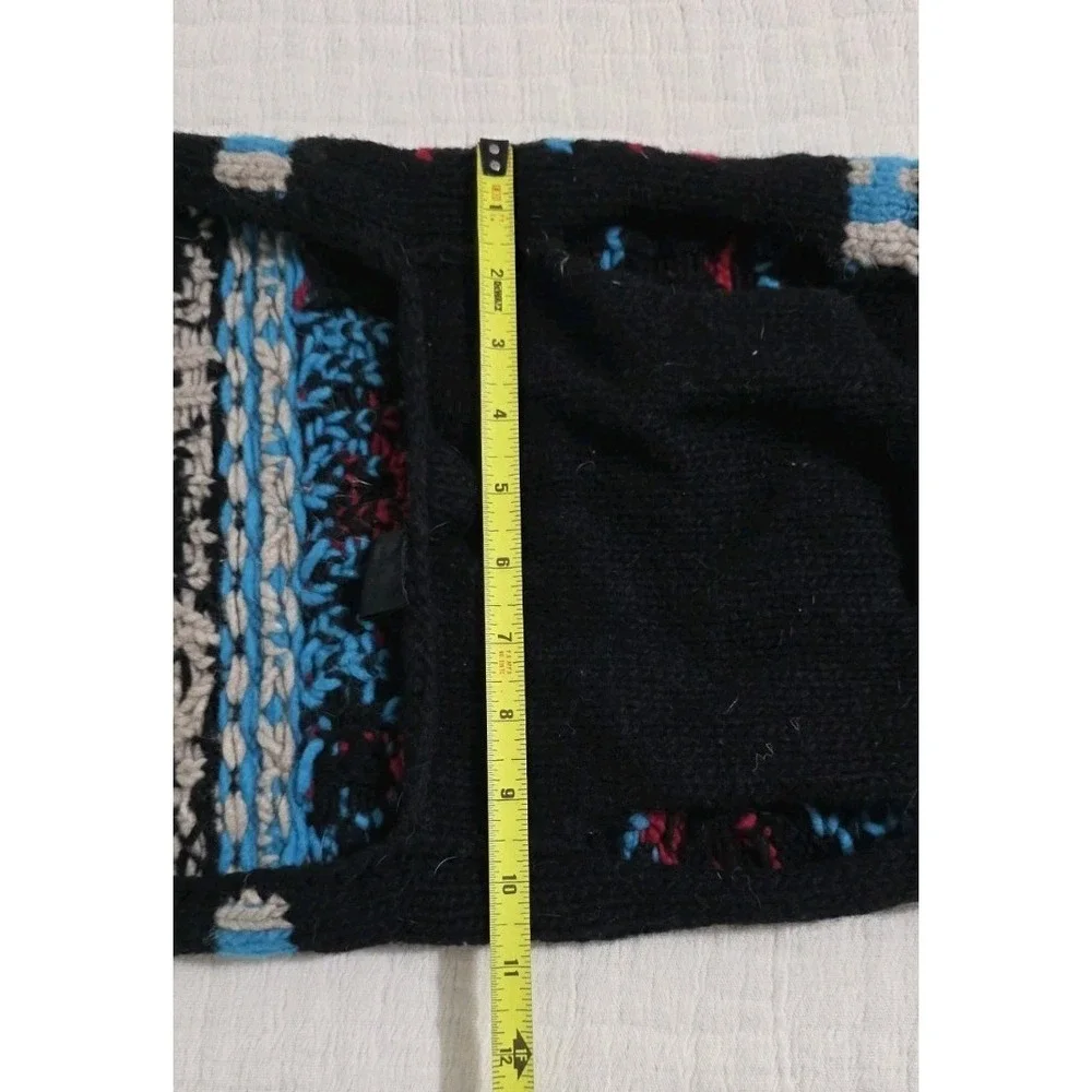 Chilly Dog Sweater‎ Sz L Black Red Blue 100% Wool Aztec Tribal Warm Thick Winter